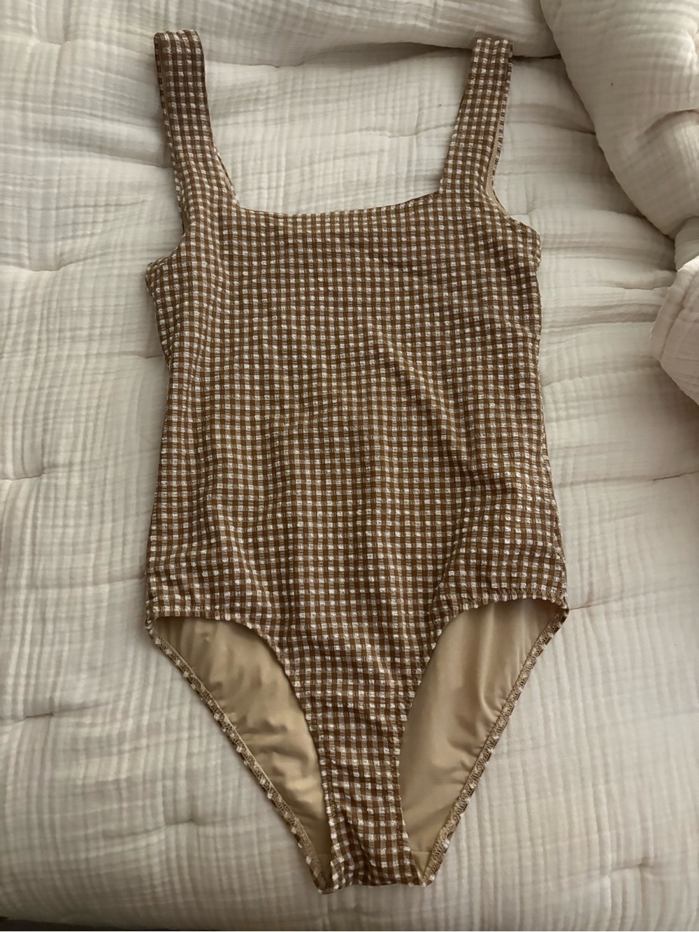 Brown Checkered One Piece Swimsuit
